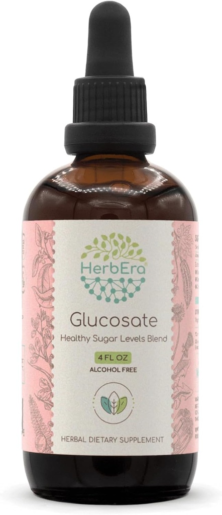 HerbEra Glucosate B120 Alcohol-Free Extract Tincture, Bitter Melon Fruit, Cinnamon Bark, Dandelion Root, Gymnema Leaf, Fenugreek Seeds, Amla Fruit. Healthy Sugar Levels Blend 4 Fl Oz