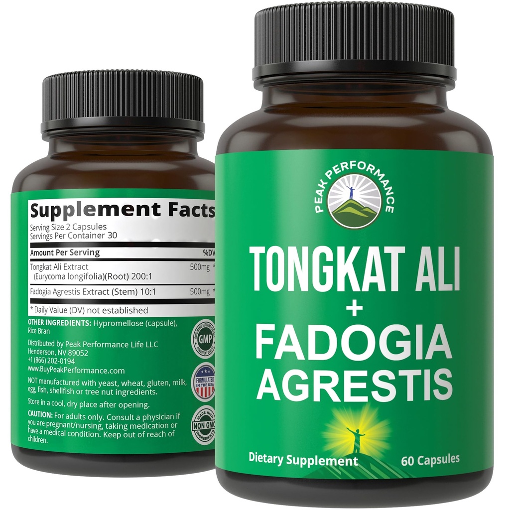 Tongkat Ali + Fadogia Agrestis 2-in-1 T supplement voor mannen. Ultra High Strength Tongkat-Ali Longjack Extract + Fadogia Agrestis Extract. Vegan Capsules. Steun Natural Energy. USA Tested Pillen