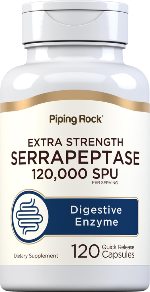 Piping Rock Serrapeptase 120000 SPU 120 Capsules Digestief Enzyme Extra Strength Supplement