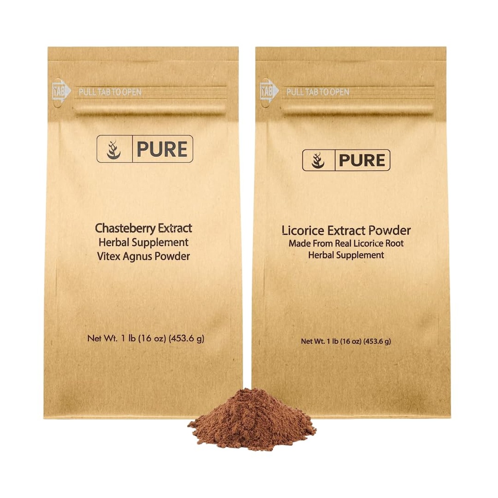 PURE ORIGINEEL INGREDIËNTEN Chasteberry Extract en Licorice Extract Bundle, 1 lb Elke, Non-GMO, Glutenvrije Supplementen