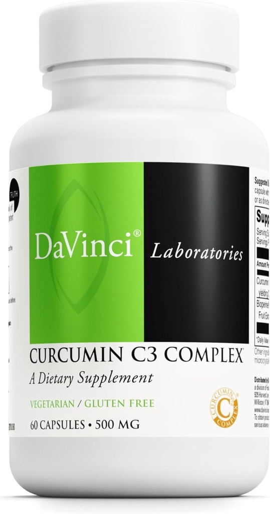 DAVINCI Labs Curcumin C3 Complex - Dieetsupplement voor ondersteuning Galblaasfunctie en gezonde lever - met Curcuminoïden en Bioperine Fruit Extract - Glutenvrije - 60 Vegetarische Capsules