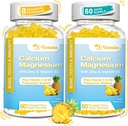 Hoge Absorptie Calcium Gummies, Suikervrij Calcium Magnesium Gummies met Vitamine D3 voor mannen en vrouwen, Ananas smaak 120 Cts
