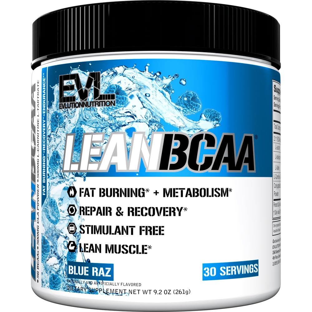 Evulution Stimulant Free Lean BCAA Powder Nutrition BCAA's Aminozuren Poeder met CLA Carnitine en 2:1:1 vertakte keten Aminozuren ondersteunt spierherstel Fat Burn en Metabolisme - Blue Raz