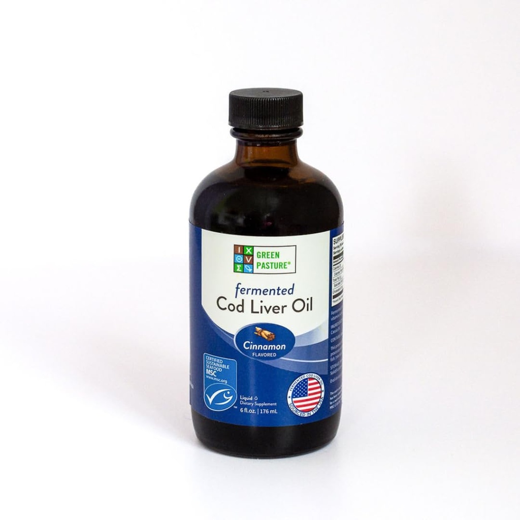 Groene pastuur - Gefermenteerde kabeljauw Leverolie Vloeibaar - 6 fl. oz. - Kaneel