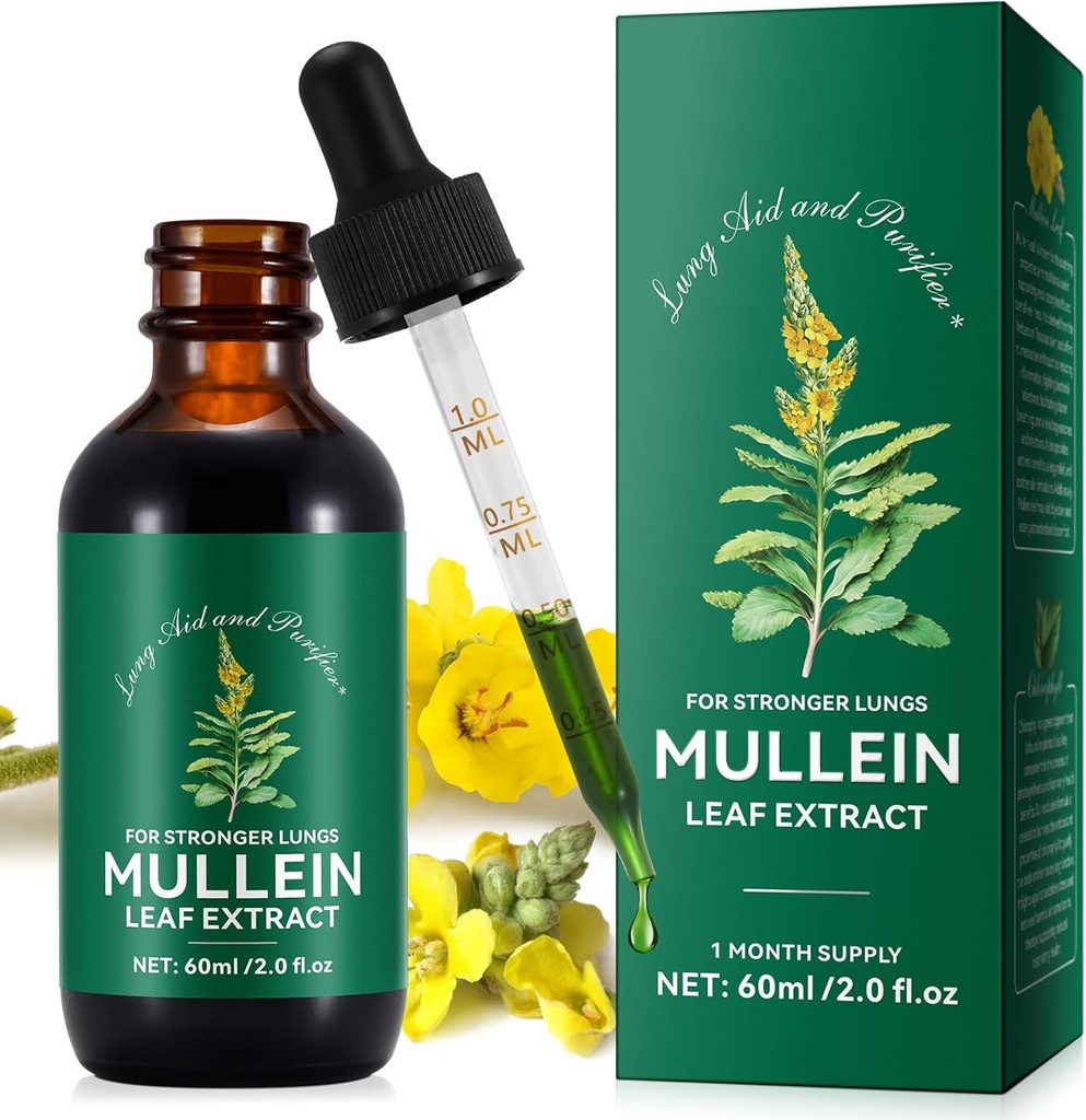 Mullein Drops for Longs, Mullein Leaf Extract for Long Cleanse, Respiratory Healthy Breathing Support for Smokers