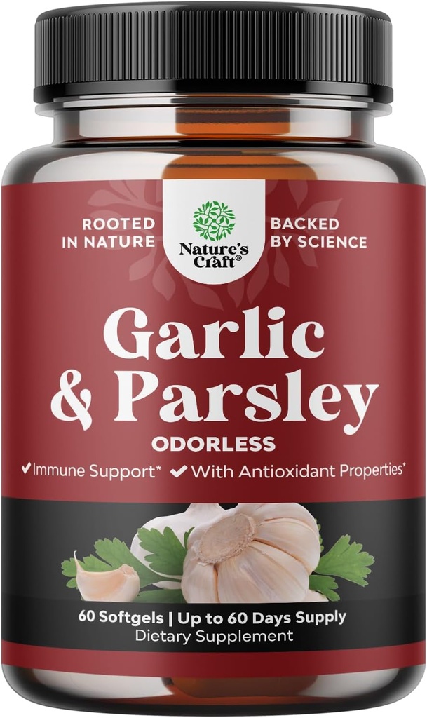 Concentrated Odorless Knoflook Softgels - Peterselie Extract & Aged Knoflook Supplementen - Peterselie Softgels for Gut Support - 60 Ct