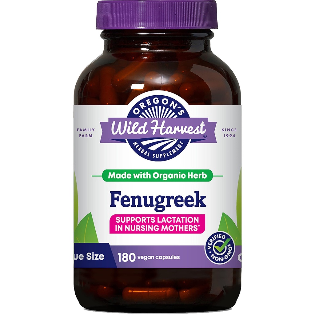 Oregon's Wild Harvest Biologische Niet-GMO Fenegriek Capsules, Borstvoeding Ondersteuning Kruidensupplementen voor Optimale Borstmelk Productie-180 Tel.