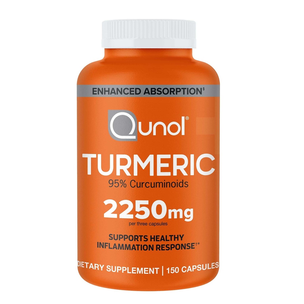 Qunol Kurkuma Curcumin met zwarte peper, 2250mg Kurkuma Extract met 95% Curcuminoïden, Extra sterkte Kurkuma Supplement, Verbeterde Absorptie, Gezamenlijke Ondersteuning Supplement, 150 Vegetarische Capsules