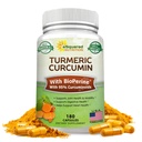 aSquared Nutrition Kurkuma Curcumine 1300mg met BioPerine Black Pepper Extract - 180 Capsules - met 95% Curcuminoïden, 100% Natural Tumeric Root Powder Supplements, Pure & Joint Stiffness Pillen