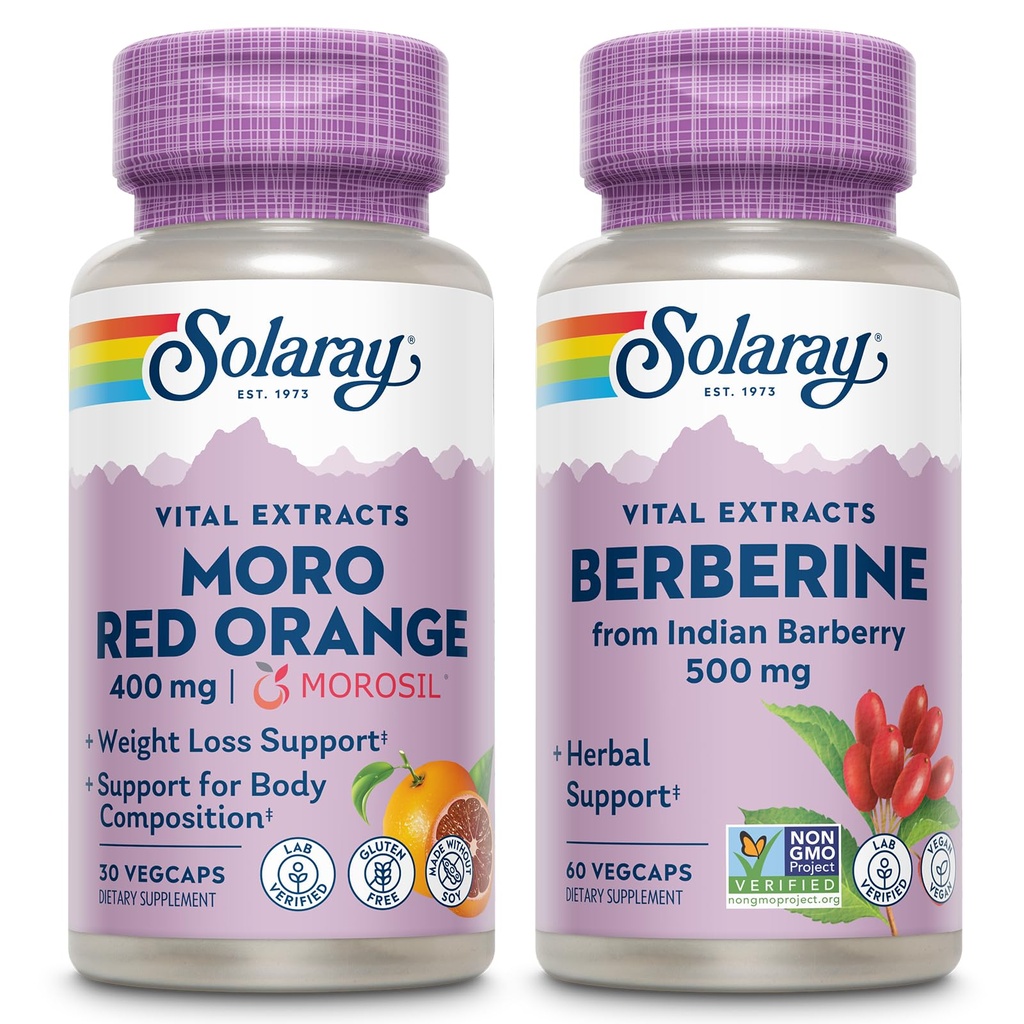 SOLARAY Moro Red Orange en Berberine Bundle - Morosil gewichtsverlies supplement voor vrouwen en mannen met bloed oranje, Berberine HCl van Indian Barberry - gewichtsverlies ondersteuning, 60-dagen garantie, 30/60ct