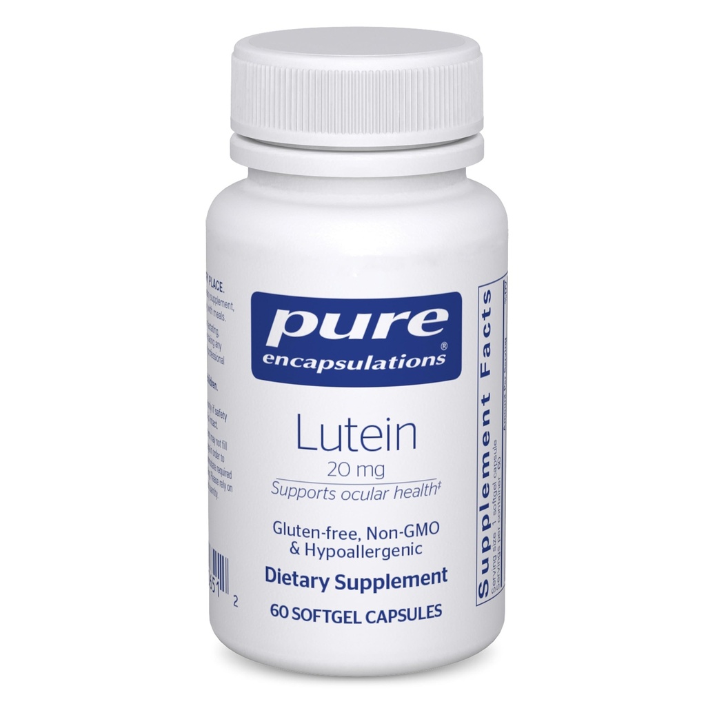 Pure Encapsulations Lutein 20 mg Hypoallergeen Antioxidant Ondersteuning voor een gezonde visuele functie 60 Softgel Capsules