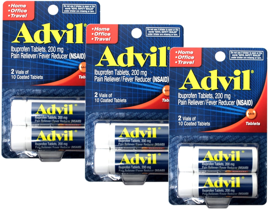 Advil Ibuprofen tabletten 200 mg, 2 flacons, 10 gecoate tabletten Elk, 20 totaal (verpakking van 3)