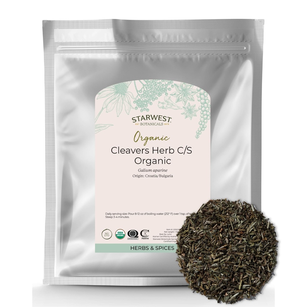 Starwest Botanicals Cleavers Herb Organic - Dried Loose Leaf Herb for Tea & Herbal Blends, Cut & Sifted, Certified Kosher, Non-GMO - Bulk 1 lb Bag