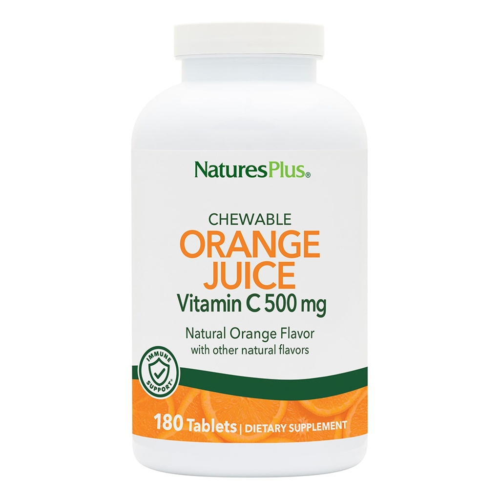 NaturesPlus Orange Juice Vitamine C 500 mg - 180 Kauwtabletten, Verpakking van 2 - Bevordert optimale immuungezondheid - Voorzichtig op je maag - Veganistisch, Glutenvrij - 360 Totaal