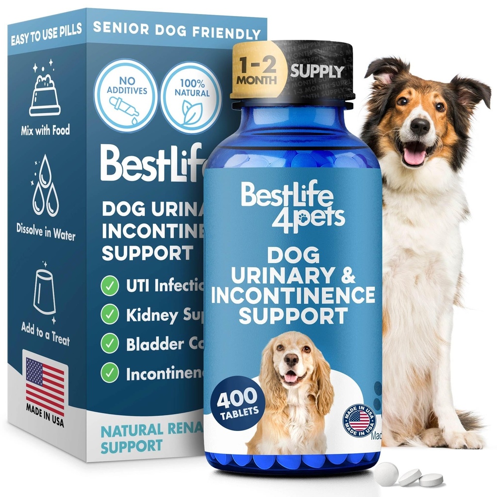 Hond UTI en nierondersteuning, natuurlijke incontinentie & Bladder controle voor honden vermindert onvrijwillige lekken, urinetrek problemen, Flush Out Bladder Stenen & verbetert hond Niergezondheid (400 pillen)