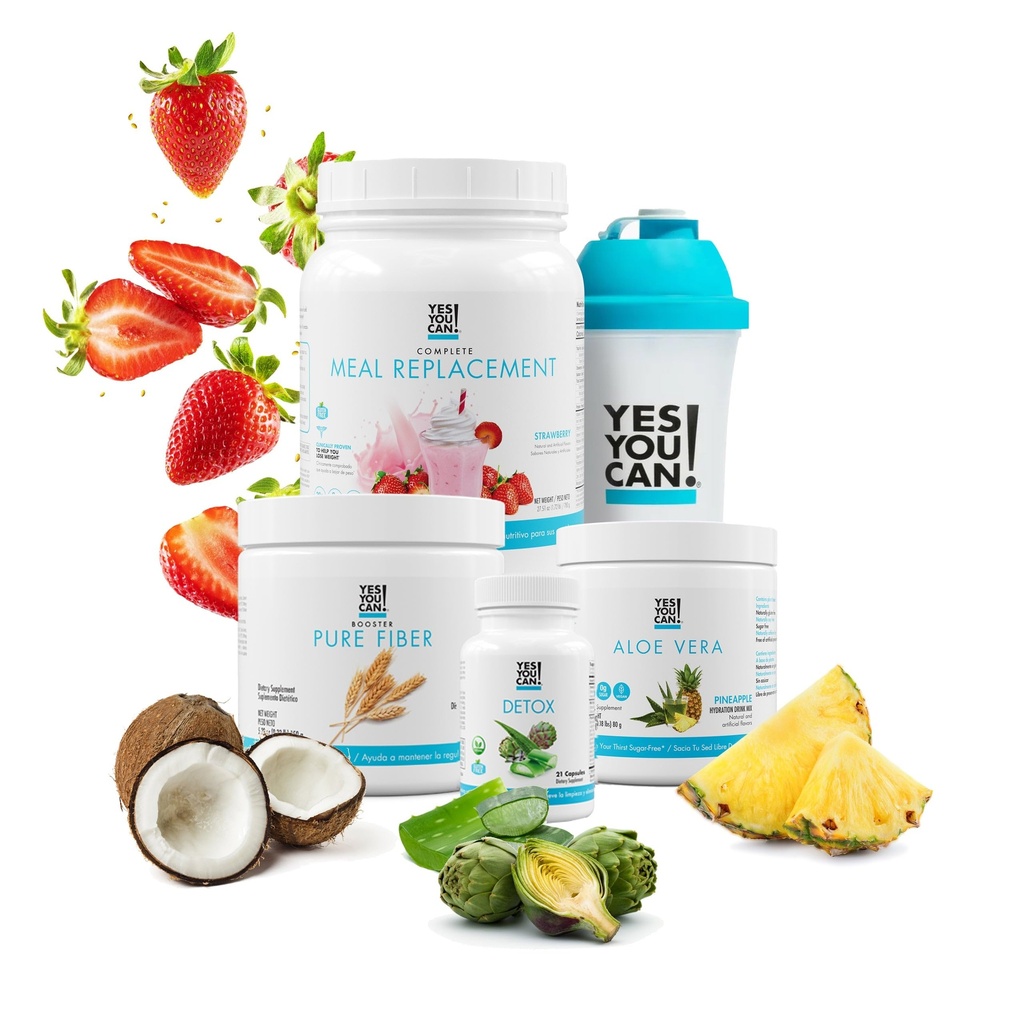 Yes You Can! Detox Plus Kit, Daily Cleanse Pure Fiber Maaltijd Vervanging, Drink Mix, Shake Booster en Supplement, Body Cleanse Kit voor vrouwen, Daily System Cleanse - Aardbei, Aloë Vera Hibiscus