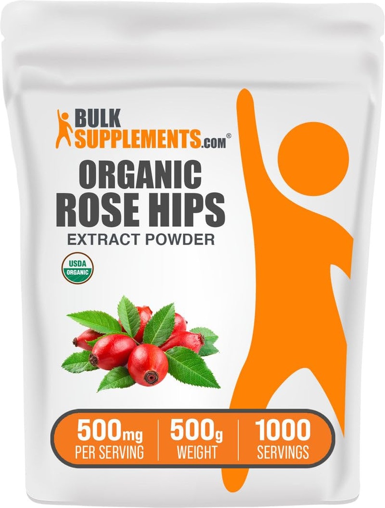 BulkSupplements.com Biologische Rosehip Extract Powder - Rose HIPS Supplement, Rosehip Powder - Herbal Supplement, Antioxidanten Bron - Glutenvrij, 500mg per portie, 500g (1.1 lbs) (Pack of 1)