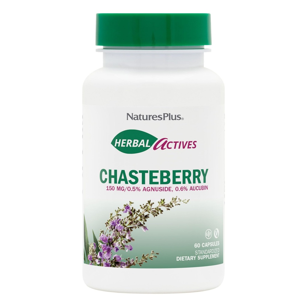 NaturesPlus Herbal Actives Chasteberry - 60 Capsules - Supports Menstrual Well-Being and Reproductive Health - Vegan, Gluten Free - 60 Servings