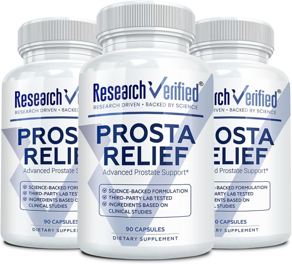 Research Verified Prosta Relief - Saw Palmetto and Bioperine - Prostate Health; Bladder & Urinary Health, Drive and Performance; Pure Natural, 90 Capsules (Pack of 3)