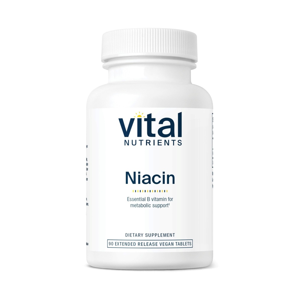 Vitale voedingsstoffen Niacin 500mg - Timed-Release Niacin Supplement voor mannen en vrouwen - Vitamine B3 Ondersteunt de gezondheid van het hart en eiwit en vet Metabolisme - Gluten, zuivel, sojavrij - niet-GMO - 90 tabletten