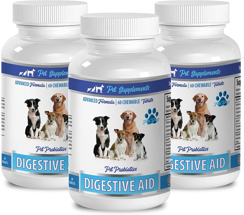 hondendiarree pillen - DOG DIGESTIVE HULPPROBIOTICA - NATUURLIJKE AANPAK - OPLOSSING TOT BAD BREATH EN GAS - COUNTER DIARRHEA - hondenverteringsenzymen en probiotica - 3 flessen (180 Treats)