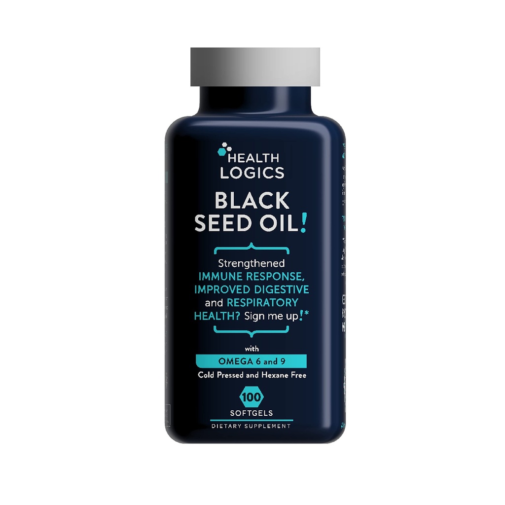 Health Logics Black Seed Oil, Cold Pressed, Rich Bron of Omega 6 & 9 Essential Fatty Acids, from Nigella Sativa (100 Soft Gel Capsules)