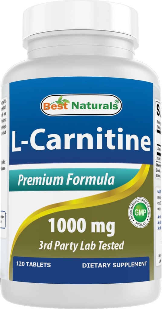 Best Naturals L-Carnitine Fumarate 1000mg per Tablet - 120 Tel - Boosts Cellular Energy