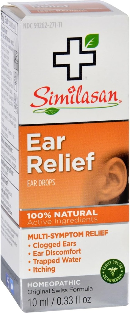 Similasan Ear Relief Ear Drops - Natural - Clogged Ear - Ear Discomfort - Trapped Water - Itching - 10 ml (Pack of 2)