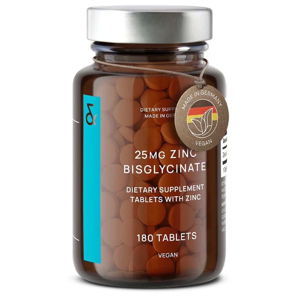 CLAV® Zinkbisglycinaat 25mg - 180 tabletten (6 maanden supply) - natuurlijk chelated zinksupplement - veganzinkglycinaat voor immuun- en huidondersteuning