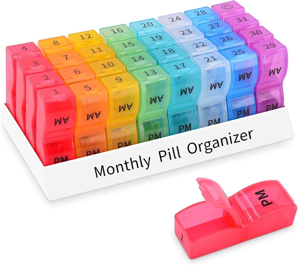 GROENCYCLE maandelijkse pil Organisator 2 keer per dag, 30 dagen pil Box AM PM, 4 weken pil gevallen, een maand pil Medicine Container kleine afzonderlijke afdelingen om vitamines te houden, visolie, supplementen