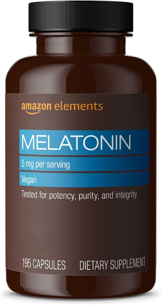 Elementen - Melatonine 5mg Capsules, Helpt met af en toe slapeloosheid, Vegan, Unflavored, 195 Tellen (pakket van 1), 6 maanden levering (verpakking kan variëren)