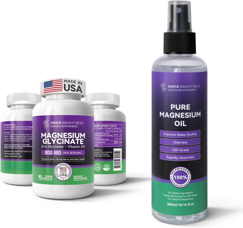 Magnesiumsupplement met zink en vitamine D3 en magnesiumolie voor voeten en slaap