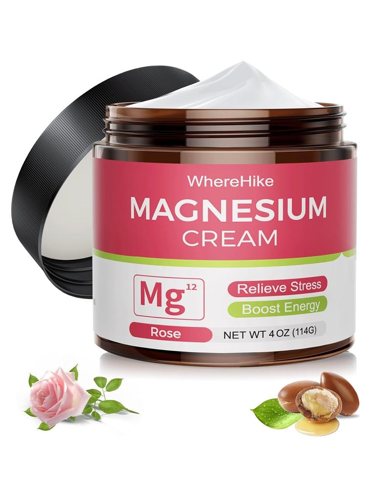 Natuurlijke Topische Magnesium Cream voor Slaap,Nachttijd Magnesium Lotion voor Pijn en Been Krampen,Muscle Relaxation,Calm,Deep Hydration for Skin Care.(Rose-1)