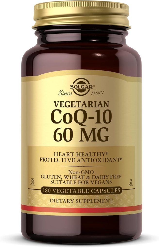 Solgar Vegetarian CoQ-10 60 mg - 180 Vegetable Capsules - Protective Antioxidant - Non-GMO, Vegan, Gluten Free, Dairy Free, Kosher - 180 Servings