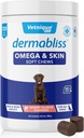 Vetnique Dermabliss Omega & Skin Health Visolie voor honden Zachte Kauwen Gezonde huid & Coat voor honden met Biotine & DHA - Hickory Salmon Dog Treats (120 Count Chews)