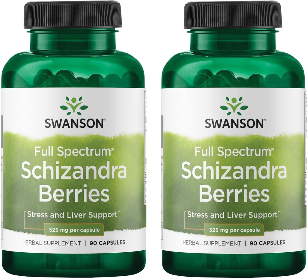 Swanson Full Spectrum Schizandra Berrys - Herbal Supplement Promoting Stress Support & Liver Health - Helpt gemakkelijk lichaam en geest w/natuurlijke ingrediënten - (90 Capsules, 525mg elk) (2 Pack)
