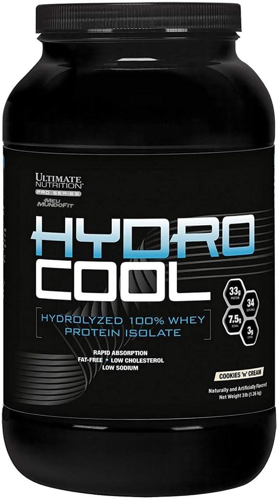 Ultimate Nutrition HydroCool Gehydrolyseerd Wei Proteine Isolaat Poeder zonder opgeblazen gevoel - Vet en glutenvrij, snelle absorptie, 33 Gram Proteïne, Cookies & Crème, 3 Pond