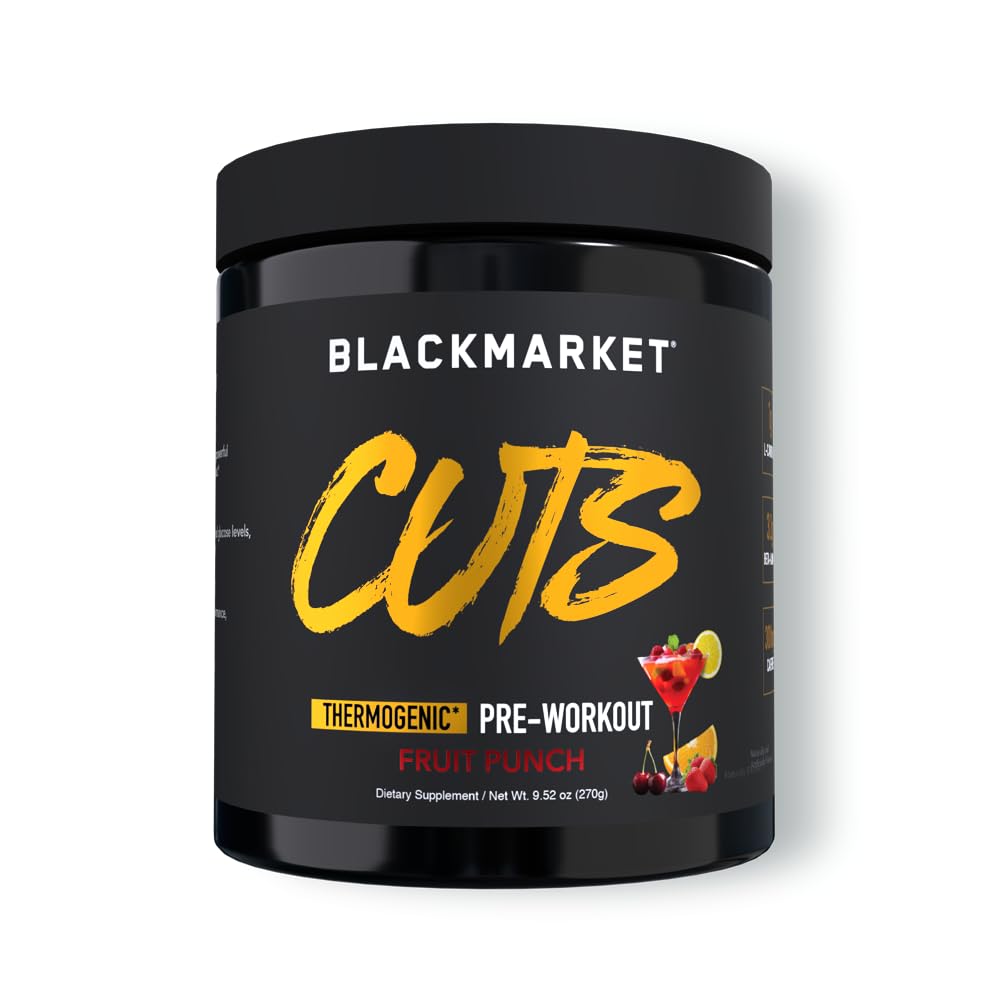 BLACKMARKET CUTS Pre Workout – Thermogenic Energy & Focus Powder for Men & Women, Fat Metabolism, Muscle Definition, Creatine Free, 30 Servings (Fruit Punch)
