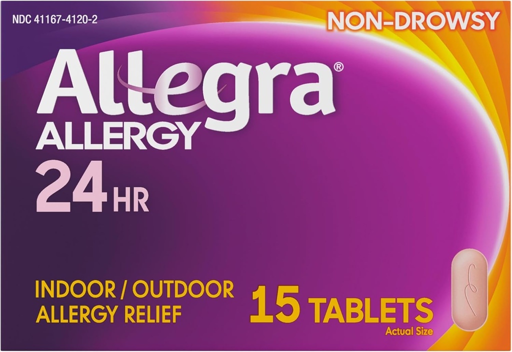 Allegra Adult 24HR Non-Drowsy Antihistamine, 15 Tablets, Snelwerkende Allergie Symptoom Relief, 180 mg