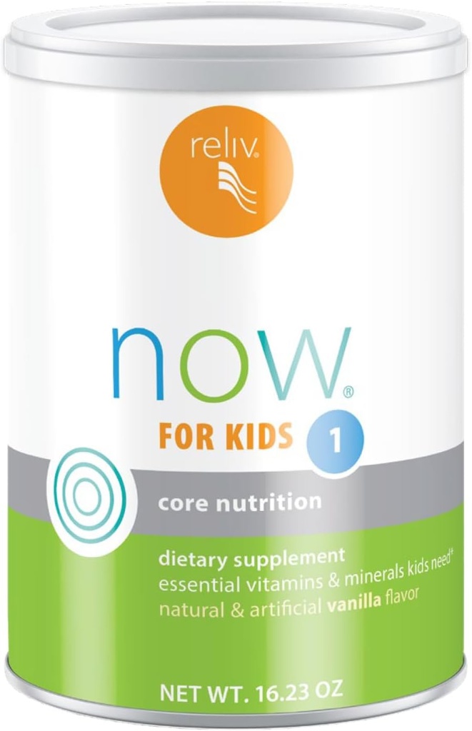 RELIV Now for Kids 1 Vanille - Lower-Sugar Nutritional Shake met vitamines, mineralen en plantaardige eiwitten voor groei en ontwikkeling, 30 porties