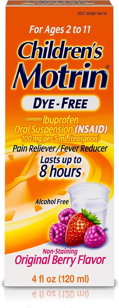 Motrin Kinderen Orale suspensie Dye-Free, Ibuprofen, Koortsreducer, Berry, 4 Fl.Oz