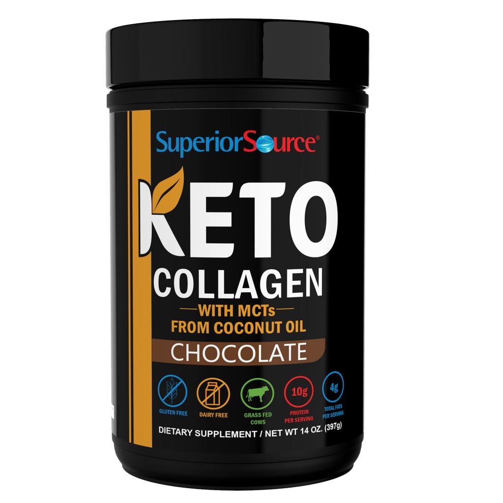 Superior Bron Keto Collageen - Collageen Proteïne Poeder met MCT Olie - Ondersteunt haar, huid, nagels & Joint Health - Dairy-Free - Chocolade, 14 oz