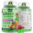 Super Greens Gummies, Greens Superfood Powder Alternative w/Spirulina, Chlorella, Prebiotic Fiber, Probiotic, Fruit Veggie, Daily Greens Plantaardige voor spijsvertering & Gut Health, Immuniteit, Focus, 60 Ct