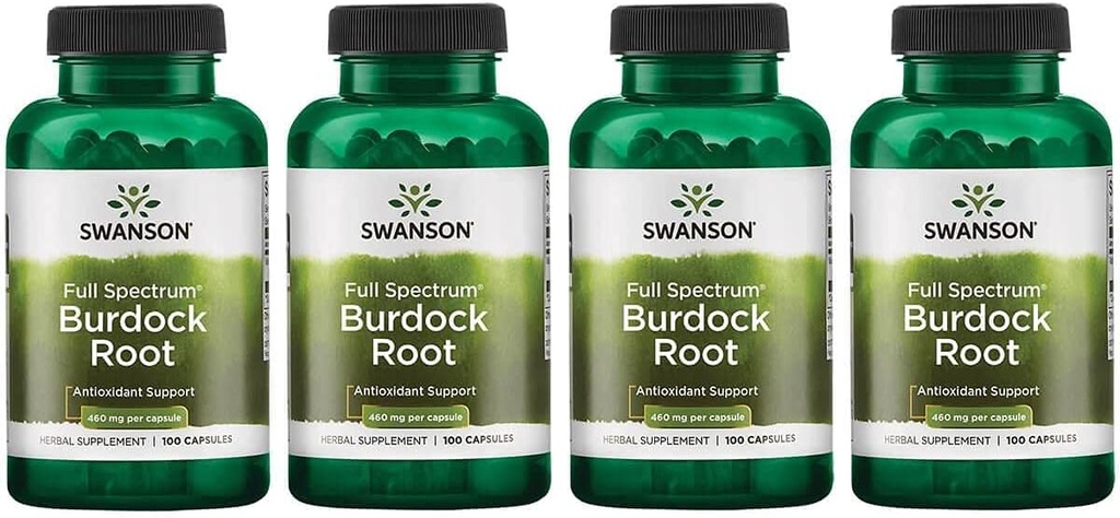 Swanson Burdock Root Nier '&' Leverondersteuning - Detox Skin helpt toxinen uit het lichaam verwijderen - Ondersteuning Well Being and Healthy Immune System - Herbal Antioxidant Supplement (460 mg 100 Capsules) 4 Pack