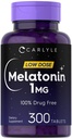 Carlyle Melatonin 1 mg | 300 Low Dose Tablets | Drug Free Aid | Vegetarian, Non-GMO, Gluten Free