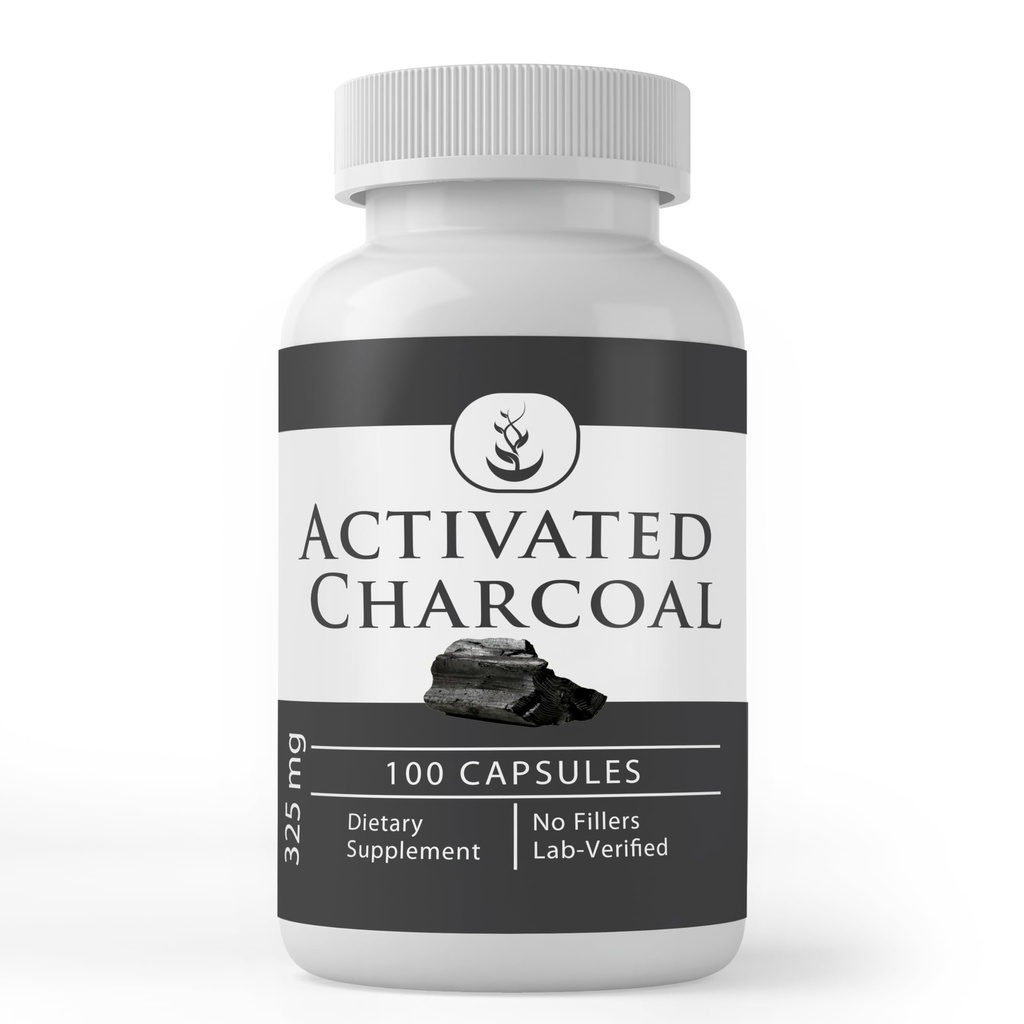 Pure originele ingrediënten Actieve kool, (100 capsules) Altijd zuiver, Geen additieven of fillers, Lab geverifieerd