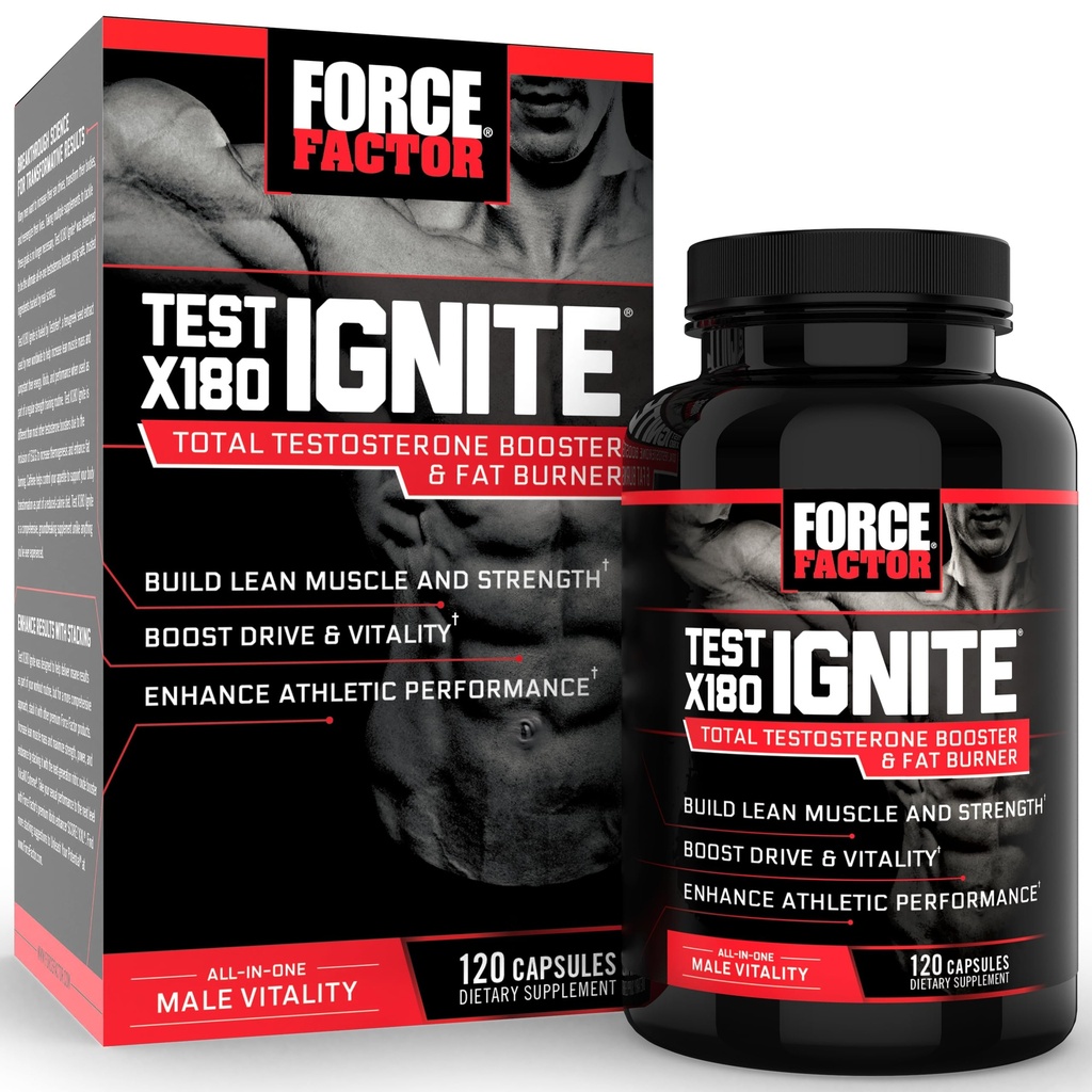 Kracht Factor Test X180 Ignite Total Testosteron Booster voor mannen met Fenegriek zaad en groene thee Extract om te bouwen Lean Muscle, Boost Energy, en verbeteren prestaties, 120 Tellen