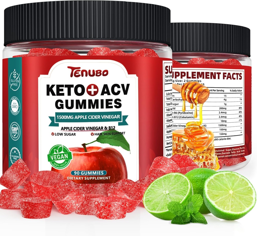 (2 Pack) 90 Graaf Keto ACV Gummies Formula met 1500MG 180 Graaf Keto ACV Gummies, Keto Diet Supplement voor vrouwen Mannen - Lage Suiker & Glutenvrij