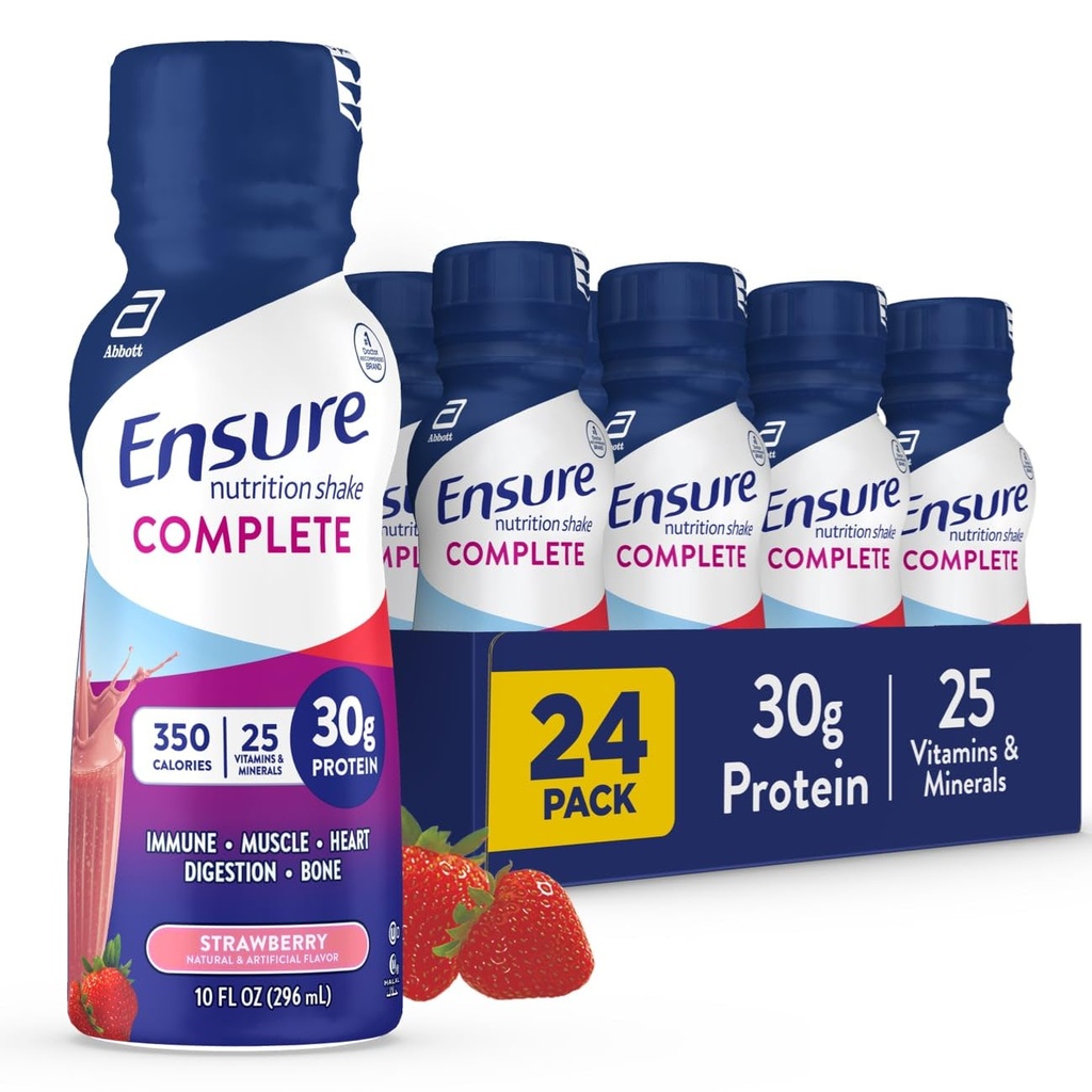 Zorg voor VOLLE Voeding Schudden met 30g eiwit, Immune Health Nutriënten, Chocolade en aardbeien smaken, Packs van 24 (10 fl oz)
