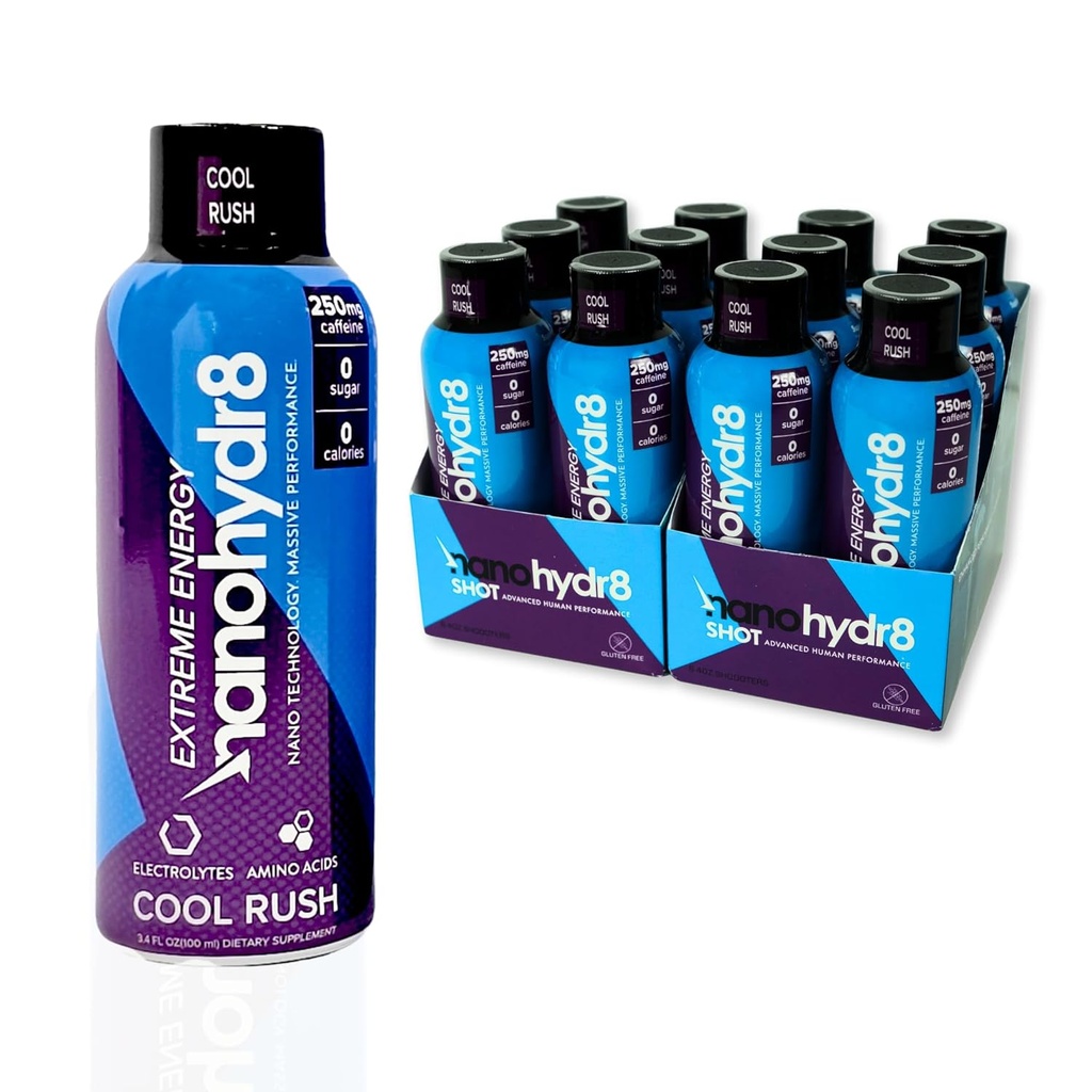 Nanohydr8 Workout Energiedrank met Nanotechnologie voor snelle hydratatie en elektrolytenherstel, 4 Ounce, Cool Rush Extreme 12 Pack